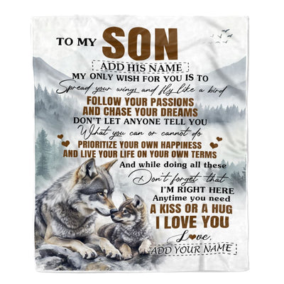 Personalized To My Son Gifts Blanket From Mom Dad Mother Father Wolf My Only Wish For You Son Birthday Gifts Graduation Christmas Fleece Throw Blanket | siriusteestore