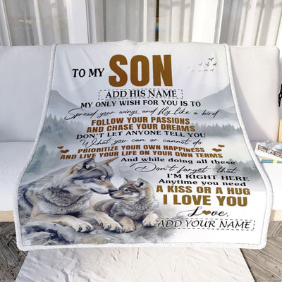 Personalized To My Son Gifts Blanket From Mom Dad Mother Father Wolf My Only Wish For You Son Birthday Gifts Graduation Christmas Fleece Throw Blanket | siriusteestore