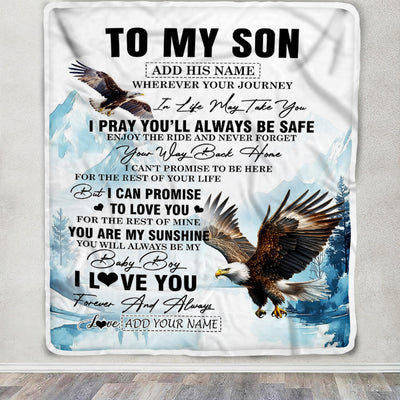 Personalized To My Son Gifts Blanket From Mom Dad Mother Wherever Your Journey In Life Eagle Son Birthday Gifts Graduation Customized Fleece Throw Blanket | siriusteestore