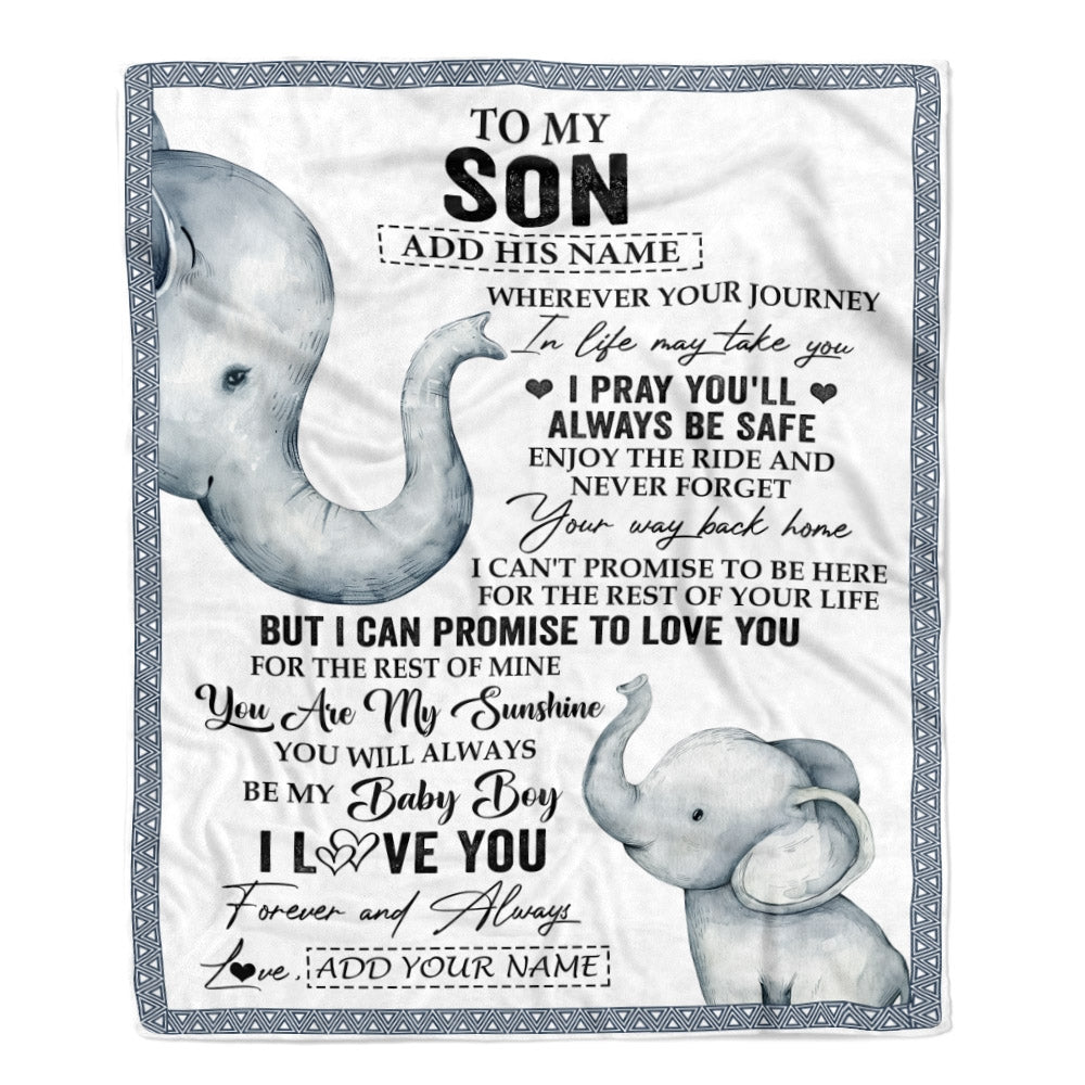 Personalized To My Son Gifts Blanket From Mom Dad Mother Wherever Your Journey In Life Elephant Son Birthday Gifts Graduation Customized Fleece Throw Blanket | siriusteestore