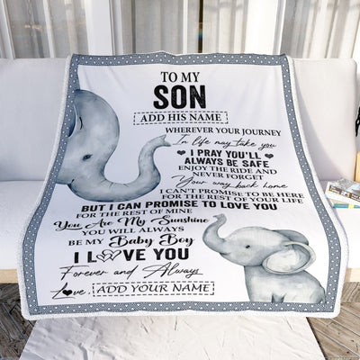 Personalized To My Son Gifts Blanket From Mom Dad Mother Wherever Your Journey In Life Elephant Son Birthday Gifts Graduation Customized Fleece Throw Blanket | siriusteestore