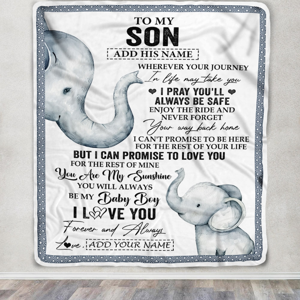 Personalized To My Son Gifts Blanket From Mom Dad Mother Wherever Your Journey In Life Elephant Son Birthday Gifts Graduation Customized Fleece Throw Blanket | siriusteestore