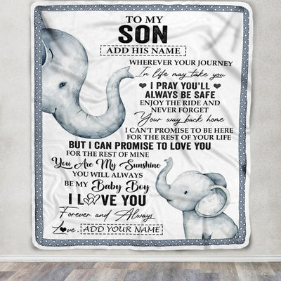 Personalized To My Son Gifts Blanket From Mom Dad Mother Wherever Your Journey In Life Elephant Son Birthday Gifts Graduation Customized Fleece Throw Blanket | siriusteestore