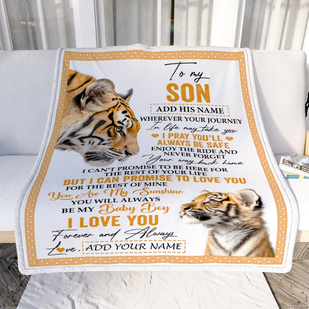 Personalized To My Son Gifts Blanket From Mom Dad Mother Wherever Your Journey In Life Tiger Son Birthday Gifts Graduation Customized Fleece Throw Blanket | siriusteestore