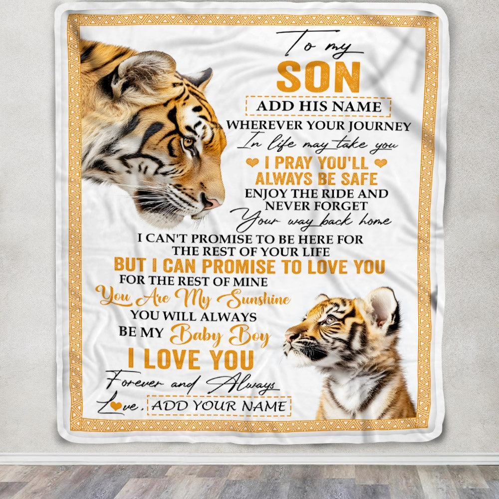 Personalized To My Son Gifts Blanket From Mom Dad Mother Wherever Your Journey In Life Tiger Son Birthday Gifts Graduation Customized Fleece Throw Blanket | siriusteestore