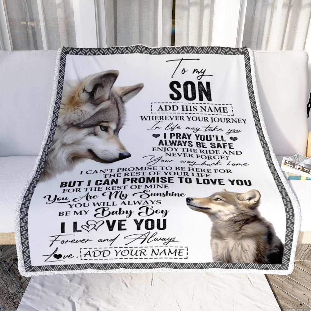 Personalized To My Son Gifts Blanket From Mom Dad Mother Wherever Your Journey In Life Wolf Son Birthday Gifts Graduation Customized Fleece Throw Blanket | siriusteestore