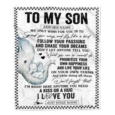 Personalized To My Son Gifts Blanket From Mom Mother Elephant My Only Wish For You Son Birthday Gifts Graduation Christmas Customized Fleece Throw Blanket | siriusteestore