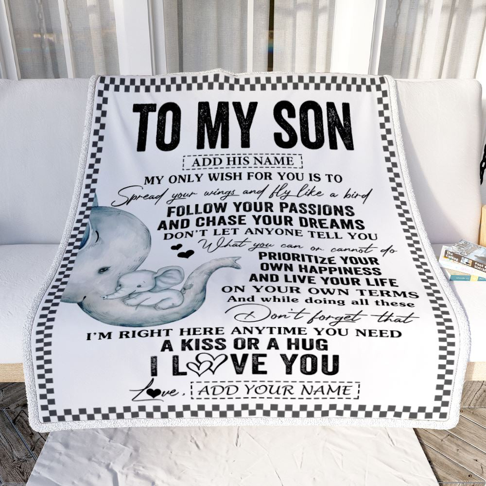 Personalized To My Son Gifts Blanket From Mom Mother Elephant My Only Wish For You Son Birthday Gifts Graduation Christmas Customized Fleece Throw Blanket | siriusteestore