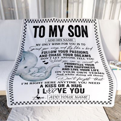 Personalized To My Son Gifts Blanket From Mom Mother Elephant My Only Wish For You Son Birthday Gifts Graduation Christmas Customized Fleece Throw Blanket | siriusteestore