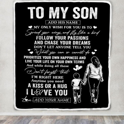 Personalized To My Son Gifts Blanket From Mom Mother My Only Wish For You Son Birthday Gifts Graduation Christmas Customized Fleece Throw Blanket | siriusteestore