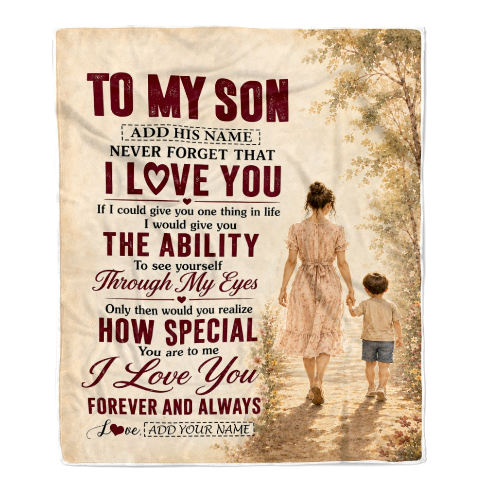 Personalized To My Son Gifts Blanket From Mom Mother Son Holding Hands Letter Birthday Gift Graduation Christmas Customized Bed Fleece Throw Blanket | siriusteestore
