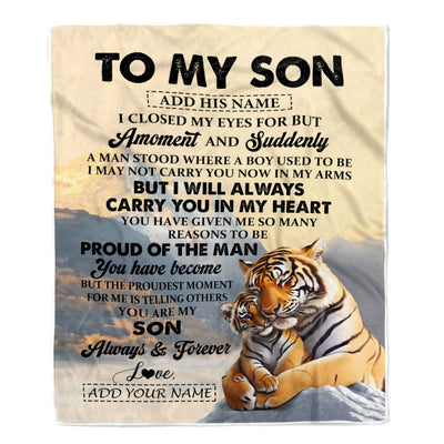 Personalized To My Son Gifts Blanket Tiger From Mom Dad Mother Father You Are My Son Birthday Gifts Graduation Christmas Custom Fleece Throw Blanket | siriusteestore