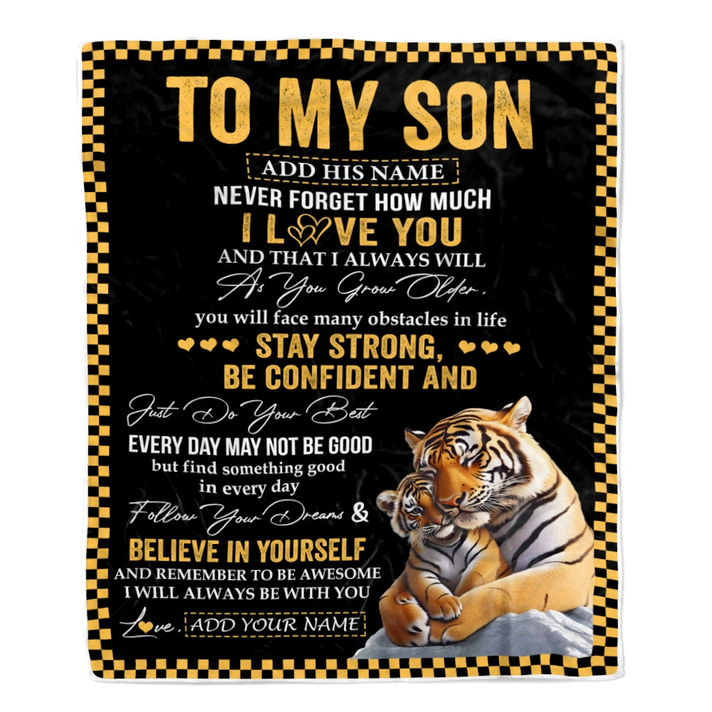 Personalized To My Son Gifts Blanket Tiger I Love You Forever From Mom Dad Son Birthday Gifts Christmas Thanksgiving Graduation Customized Fleece Blanket | siriusteestore