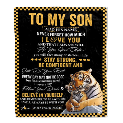 Personalized To My Son Gifts Blanket Tiger I Love You Forever From Mom Dad Son Birthday Gifts Christmas Thanksgiving Graduation Customized Fleece Blanket | siriusteestore