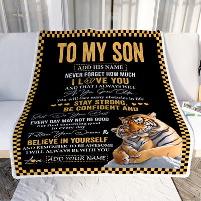 Personalized To My Son Gifts Blanket Tiger I Love You Forever From Mom Dad Son Birthday Gifts Christmas Thanksgiving Graduation Customized Fleece Blanket | siriusteestore