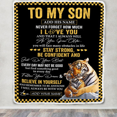 Personalized To My Son Gifts Blanket Tiger I Love You Forever From Mom Dad Son Birthday Gifts Christmas Thanksgiving Graduation Customized Fleece Blanket | siriusteestore
