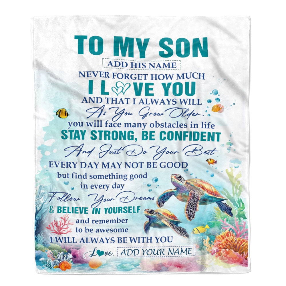 Personalized To My Son Gifts Blanket Turtle I Love You Forever From Mom Dad Son Birthday Gifts Christmas Thanksgiving Graduation Customized Fleece Blanket | siriusteestore