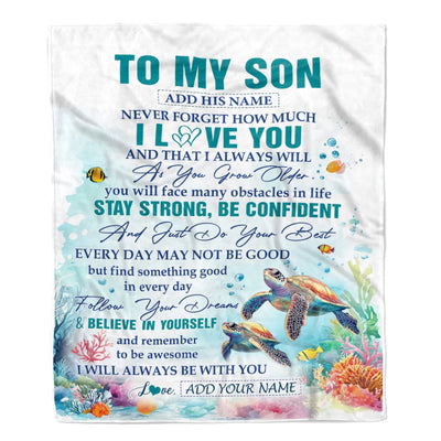 Personalized To My Son Gifts Blanket Turtle I Love You Forever From Mom Dad Son Birthday Gifts Christmas Thanksgiving Graduation Customized Fleece Blanket | siriusteestore