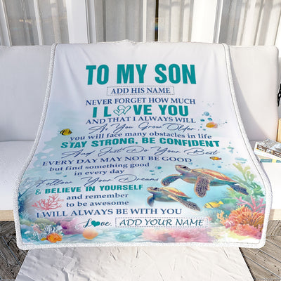 Personalized To My Son Gifts Blanket Turtle I Love You Forever From Mom Dad Son Birthday Gifts Christmas Thanksgiving Graduation Customized Fleece Blanket | siriusteestore