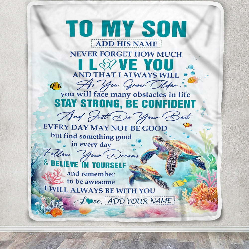Personalized To My Son Gifts Blanket Turtle I Love You Forever From Mom Dad Son Birthday Gifts Christmas Thanksgiving Graduation Customized Fleece Blanket | siriusteestore