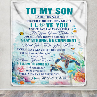Personalized To My Son Gifts Blanket Turtle I Love You Forever From Mom Dad Son Birthday Gifts Christmas Thanksgiving Graduation Customized Fleece Blanket | siriusteestore