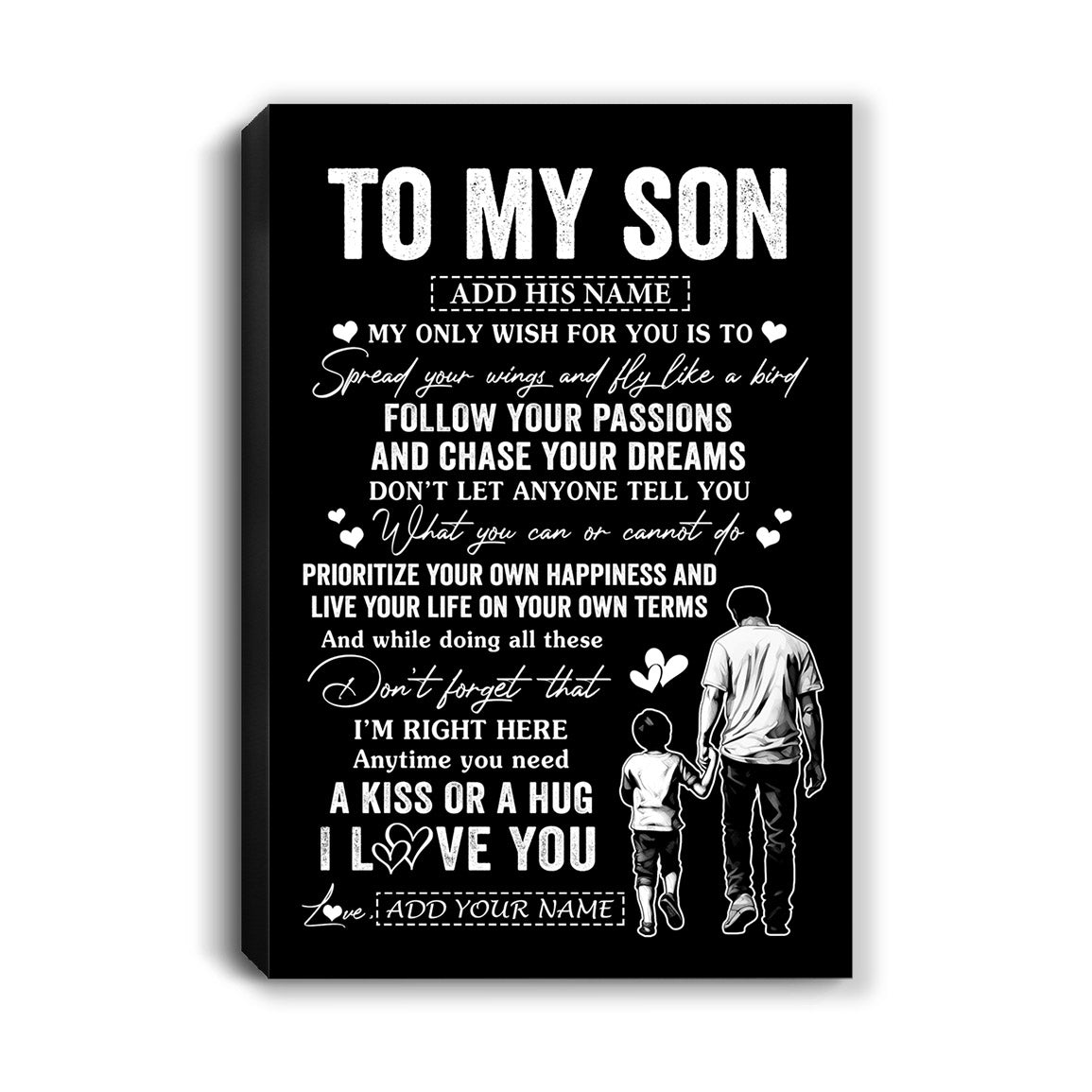 Personalized To My Son Gifts Canvas From Dad Father My Only Wish For You Son Birthday Gifts Graduation Christmas Custom Wall Art Print Framed Canvas | siriusteestore