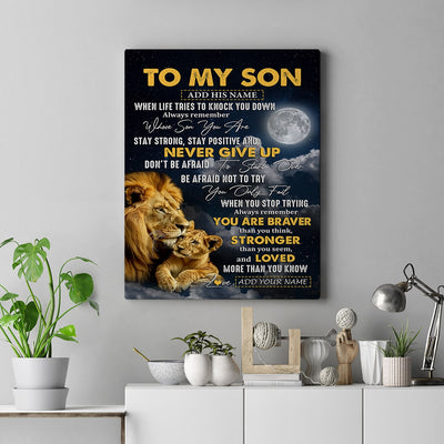 Personalized To My Son Gifts Canvas From Dad Mom Father Lion Never Give Up Son Birthday Gifts Graduation Christmas Custom Wall Art Print Framed Canvas | siriusteestore