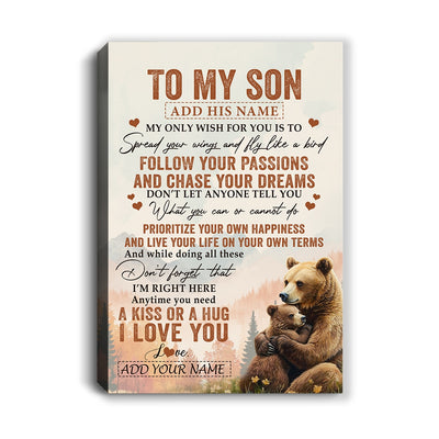 Personalized To My Son Gifts Canvas From Mom Dad Mother Father Bear My Only Wish For You Son Birthday Gifts Graduation Christmas Custom Wall Art Print Framed Canvas | siriusteestore