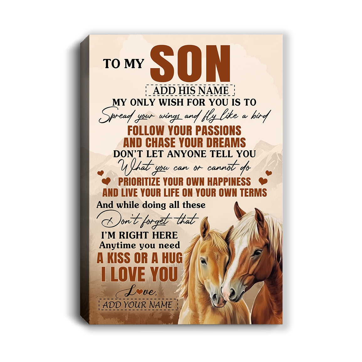 Personalized To My Son Gifts Canvas From Mom Dad Mother Father Horse My Only Wish For You Son Birthday Gifts Graduation Christmas Custom Wall Art Framed Canvas | siriusteestore