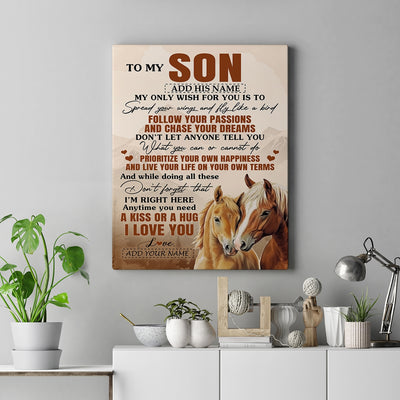 Personalized To My Son Gifts Canvas From Mom Dad Mother Father Horse My Only Wish For You Son Birthday Gifts Graduation Christmas Custom Wall Art Framed Canvas | siriusteestore