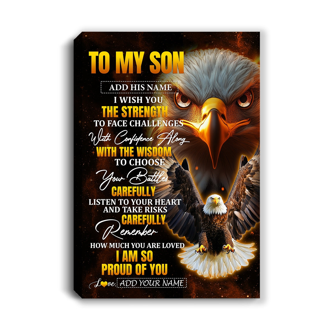 Personalized To My Son Gifts Canvas From Mom Dad Mother Father I Wish You The Strength Eagle Son Birthday Gifts Christmas Graduation Custom Wall Art Framed Canvas | siriusteestore
