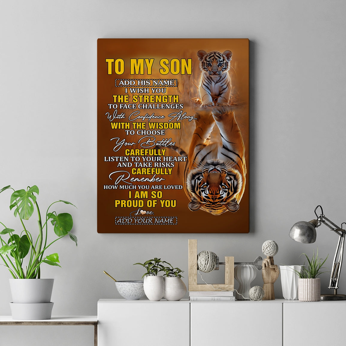 Personalized To My Son Gifts Canvas From Mom Dad Mother Father I Wish You The Strength Tiger Son Birthday Gifts Christmas Graduation Custom Wall Art Framed Canvas | siriusteestore