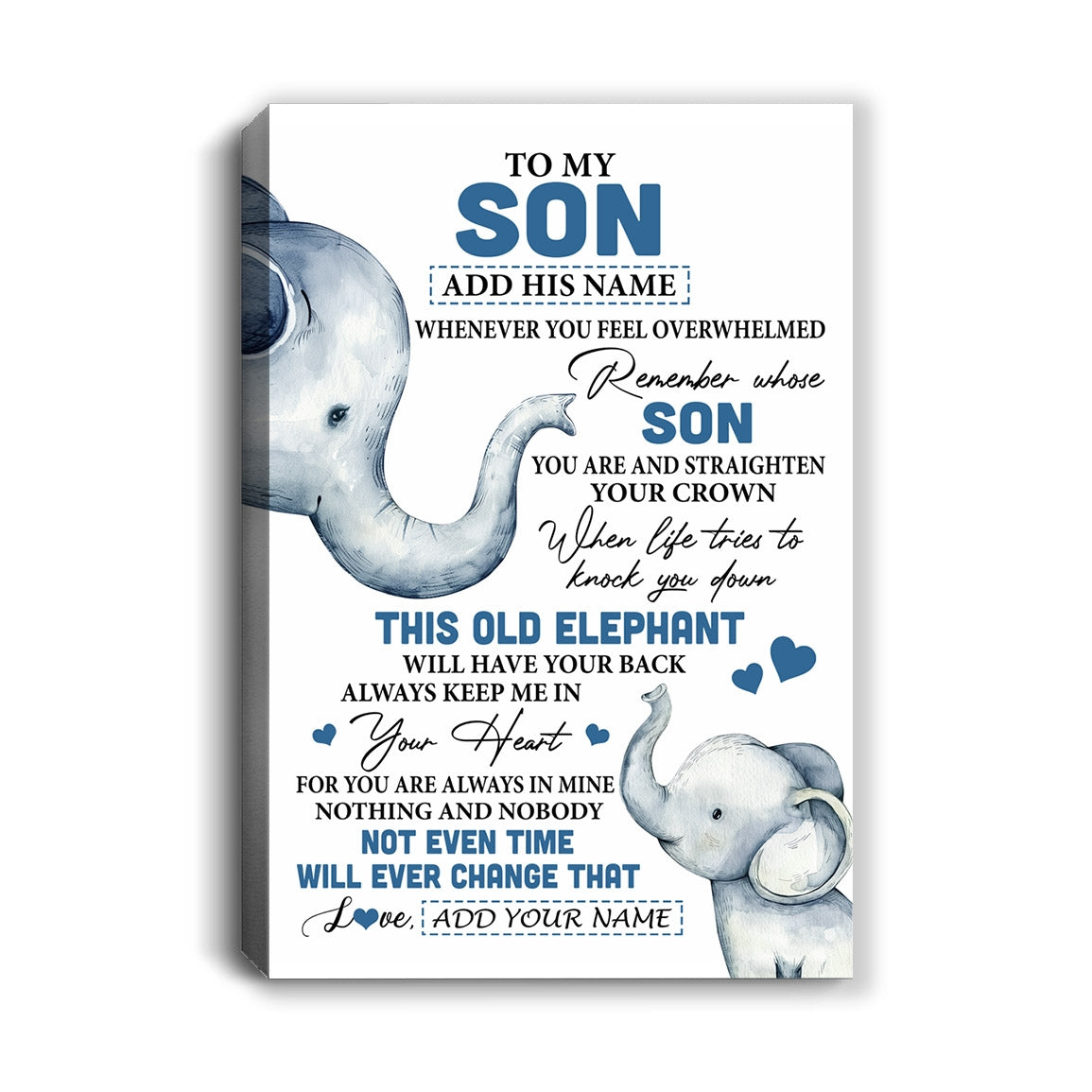 Personalized To My Son Gifts Canvas From Mom Dad Mother Father Whenever Elephant Unique Birthday Gifts For Son Graduation Christmas Custom Art Print Framed Canvas | siriusteestore