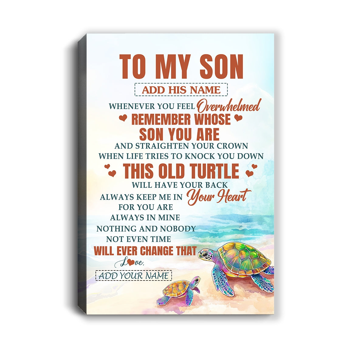Personalized To My Son Gifts Canvas From Mom Dad Mother Father Whenever Turtle Unique Birthday Gifts For Son Graduation Christmas Custom Wall Art Print Framed Canvas | siriusteestore