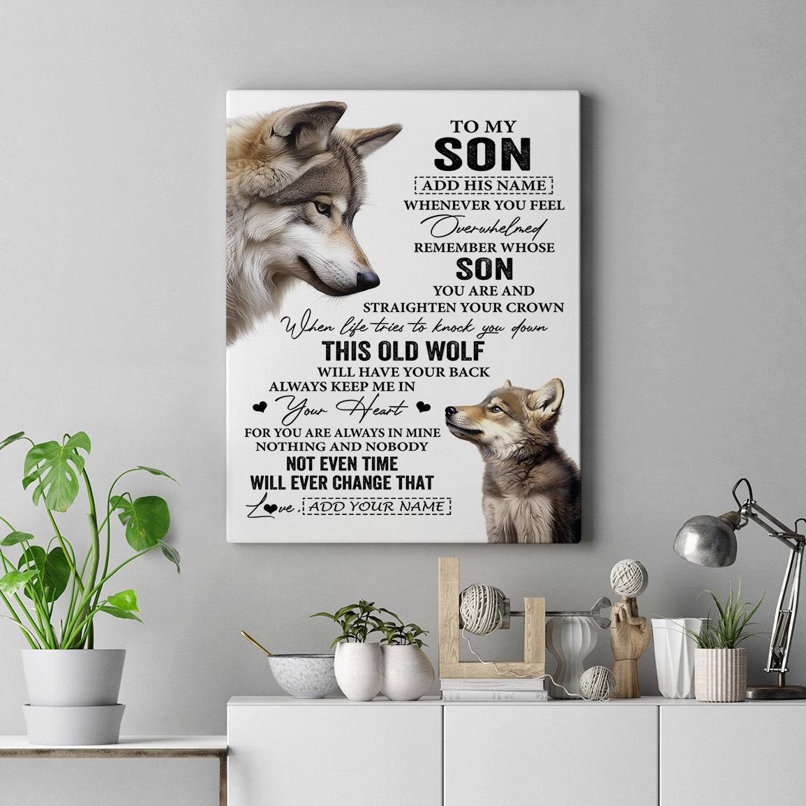 Personalized To My Son Gifts Canvas From Mom Dad Mother Father Whenever Wolf Unique Birthday Gifts For Son Graduation Christmas Custom Wall Art Print Framed Canvas | siriusteestore