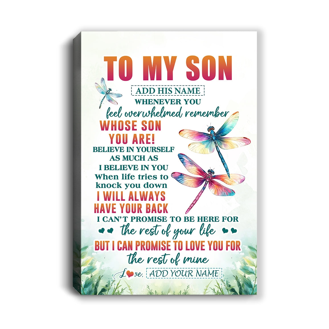 Personalized To My Son Gifts Canvas From Mom Dad Mother Father Whenever You Feel Dragonfly Son Birthday Gifts Graduation Christmas Custom Wall Art Framed Canvas | siriusteestore