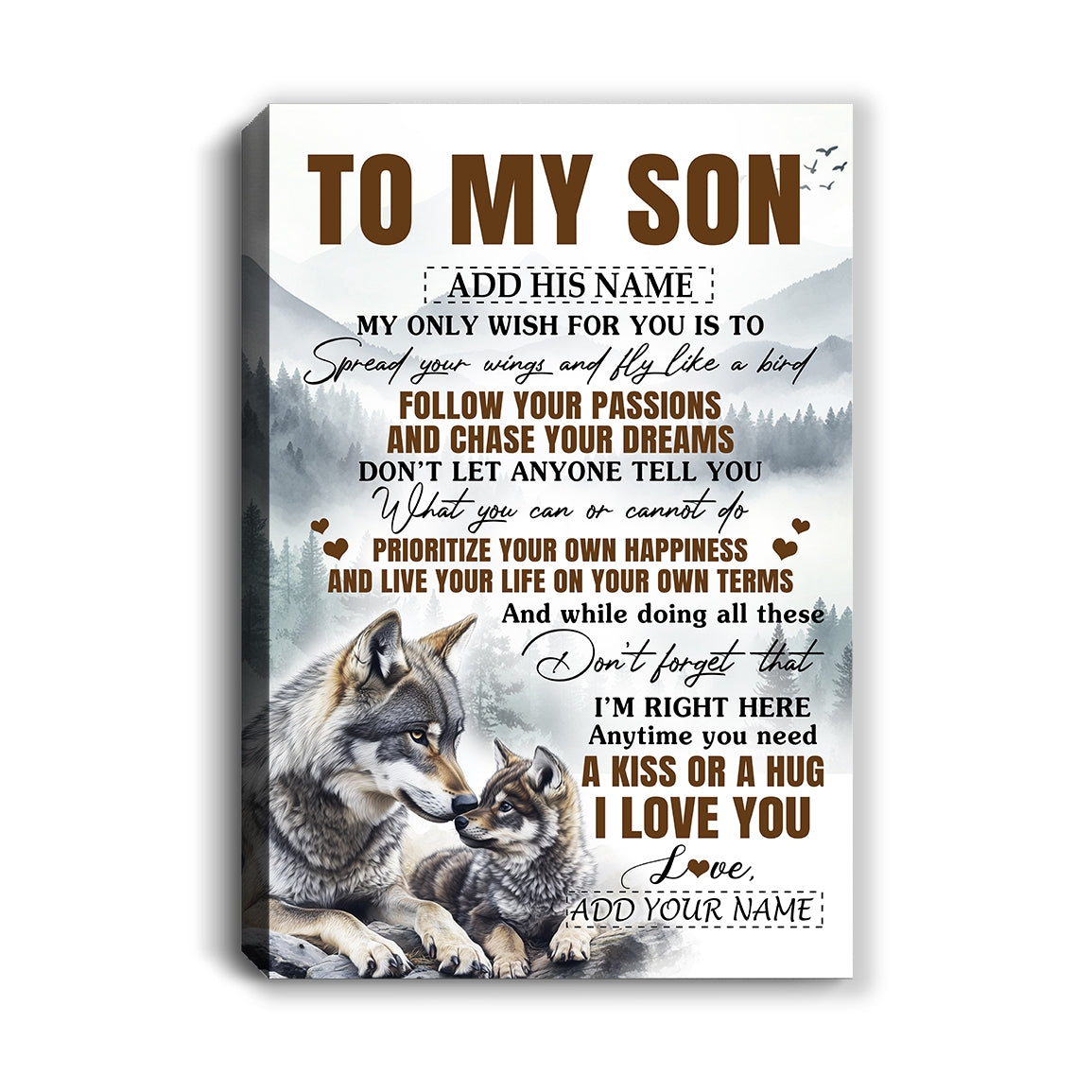 Personalized To My Son Gifts Canvas From Mom Dad Mother Father Wolf My Only Wish For You Son Birthday Gifts Graduation Christmas Custom Wall Art Framed Canvas | siriusteestore