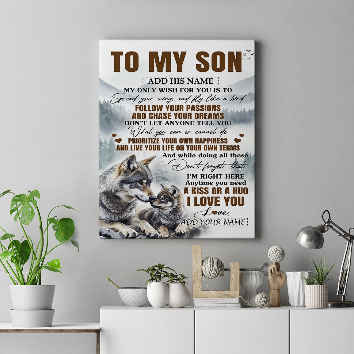 Personalized To My Son Gifts Canvas From Mom Dad Mother Father Wolf My Only Wish For You Son Birthday Gifts Graduation Christmas Custom Wall Art Framed Canvas | siriusteestore