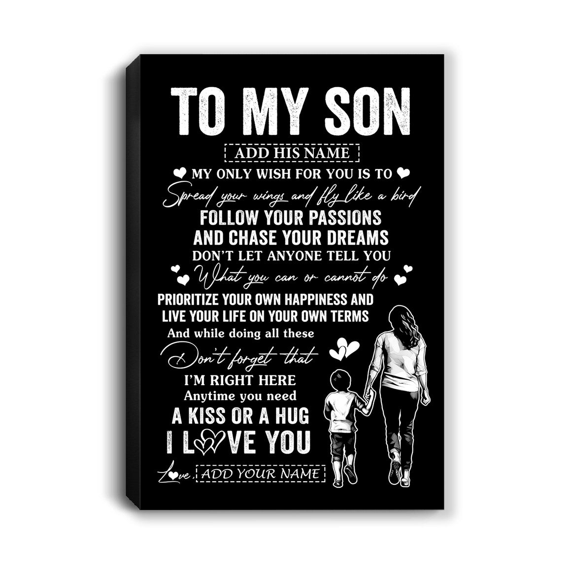 Personalized To My Son Gifts Canvas From Mom Mother My Only Wish For You Son Birthday Gifts Graduation Christmas Custom Wall Art Print Framed Canvas | siriusteestore
