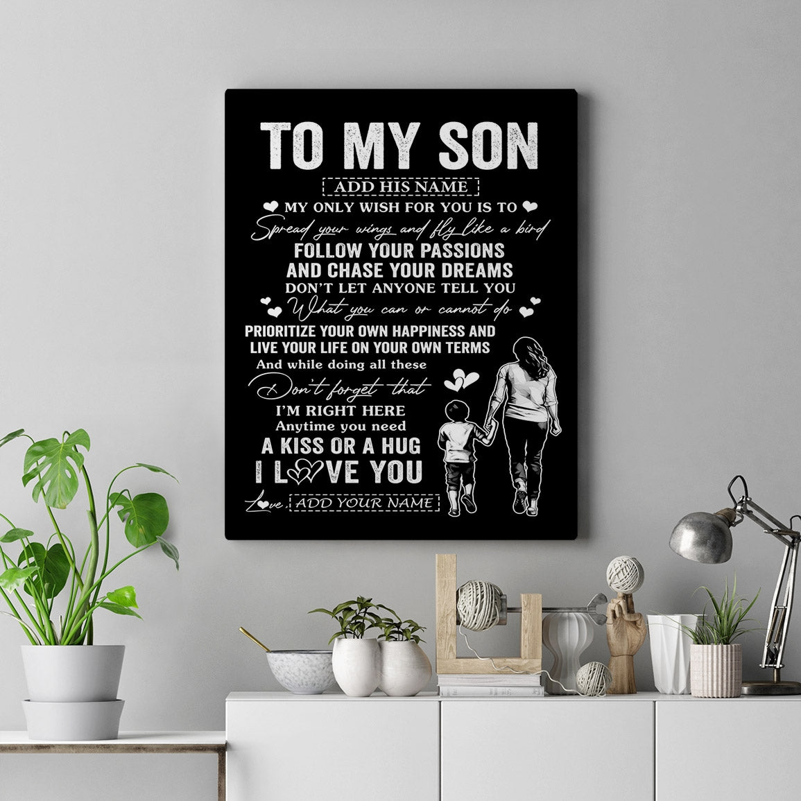 Personalized To My Son Gifts Canvas From Mom Mother My Only Wish For You Son Birthday Gifts Graduation Christmas Custom Wall Art Print Framed Canvas | siriusteestore