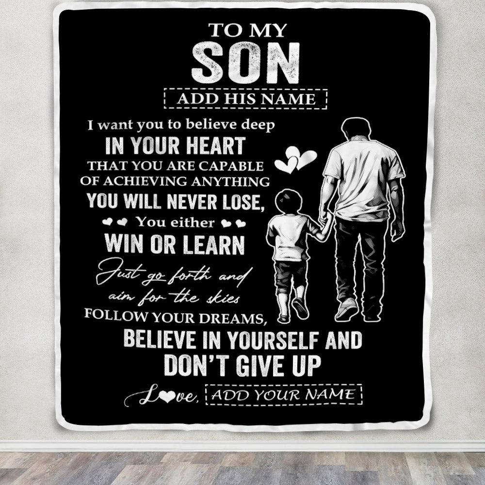 Personalized To My Son Gifts From Dad Father Blanket Don't Give Up Dad Gifts For Son Birthday Graduation Christmas Customized Fleece Throw Blanket | siriusteestore