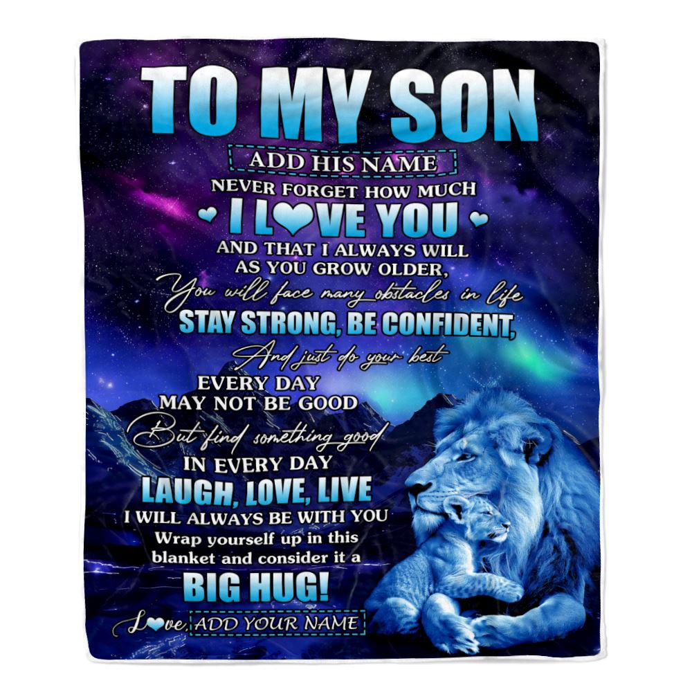Personalized To My Son Gifts From Dad Father Blanket Laught Love Live Lion Great Son Birthday Gifts Graduation Christmas Customized Fleece Throw Blanket | siriusteestore