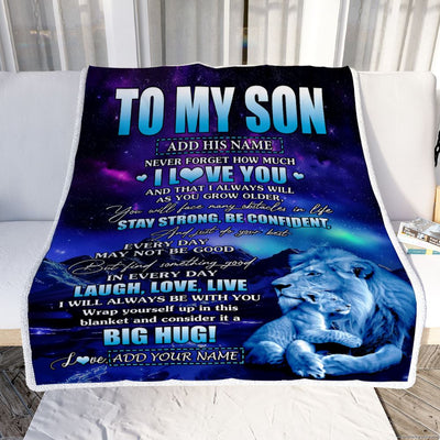 Personalized To My Son Gifts From Dad Father Blanket Laught Love Live Lion Great Son Birthday Gifts Graduation Christmas Customized Fleece Throw Blanket | siriusteestore