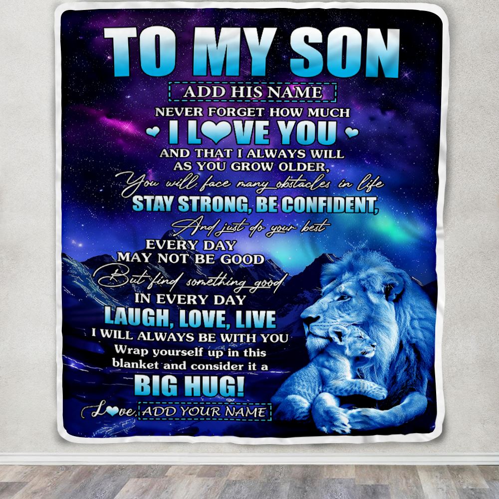 Personalized To My Son Gifts From Dad Father Blanket Laught Love Live Lion Great Son Birthday Gifts Graduation Christmas Customized Fleece Throw Blanket | siriusteestore