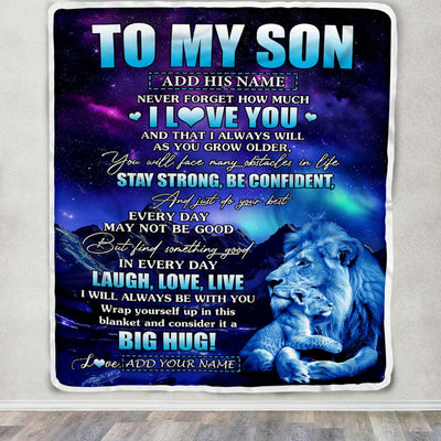 Personalized To My Son Gifts From Dad Father Blanket Laught Love Live Lion Great Son Birthday Gifts Graduation Christmas Customized Fleece Throw Blanket | siriusteestore