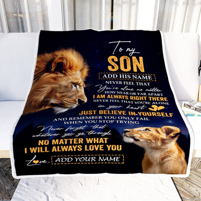 Personalized To My Son Gifts From Dad Father Blanket Lion Never Feel Alone Birthday Gifts Son Graduation Valentines Ideas Christmas Custom Fleece Throw Blanket | siriusteestore