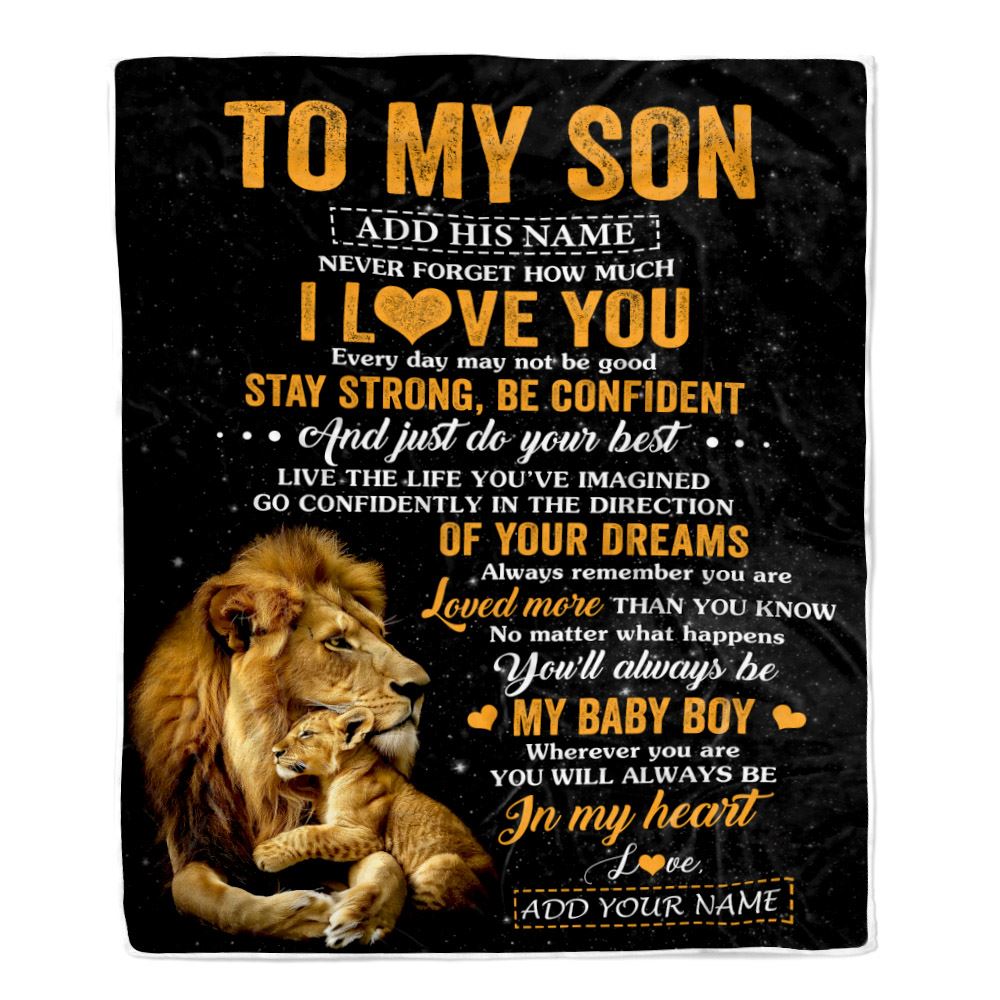 Personalized To My Son Gifts From Dad Father Blanket Lion Never Forget How Much I Love You Son Birthday Gifts Graduation Christmas Fleece Throw Blanket | siriusteestore