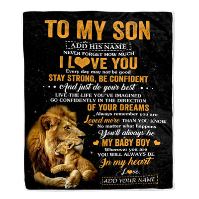Personalized To My Son Gifts From Dad Father Blanket Lion Never Forget How Much I Love You Son Birthday Gifts Graduation Christmas Fleece Throw Blanket | siriusteestore