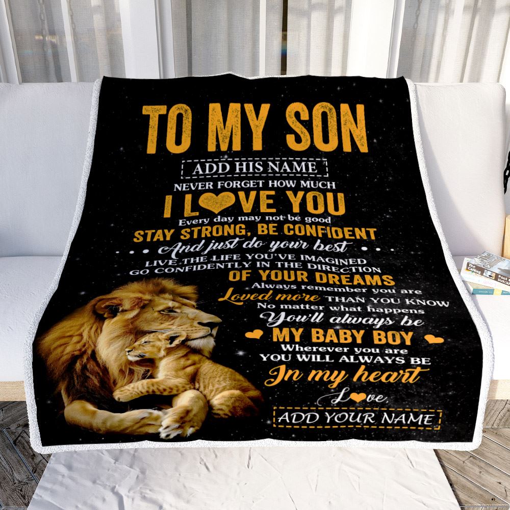 Personalized To My Son Gifts From Dad Father Blanket Lion Never Forget How Much I Love You Son Birthday Gifts Graduation Christmas Fleece Throw Blanket | siriusteestore