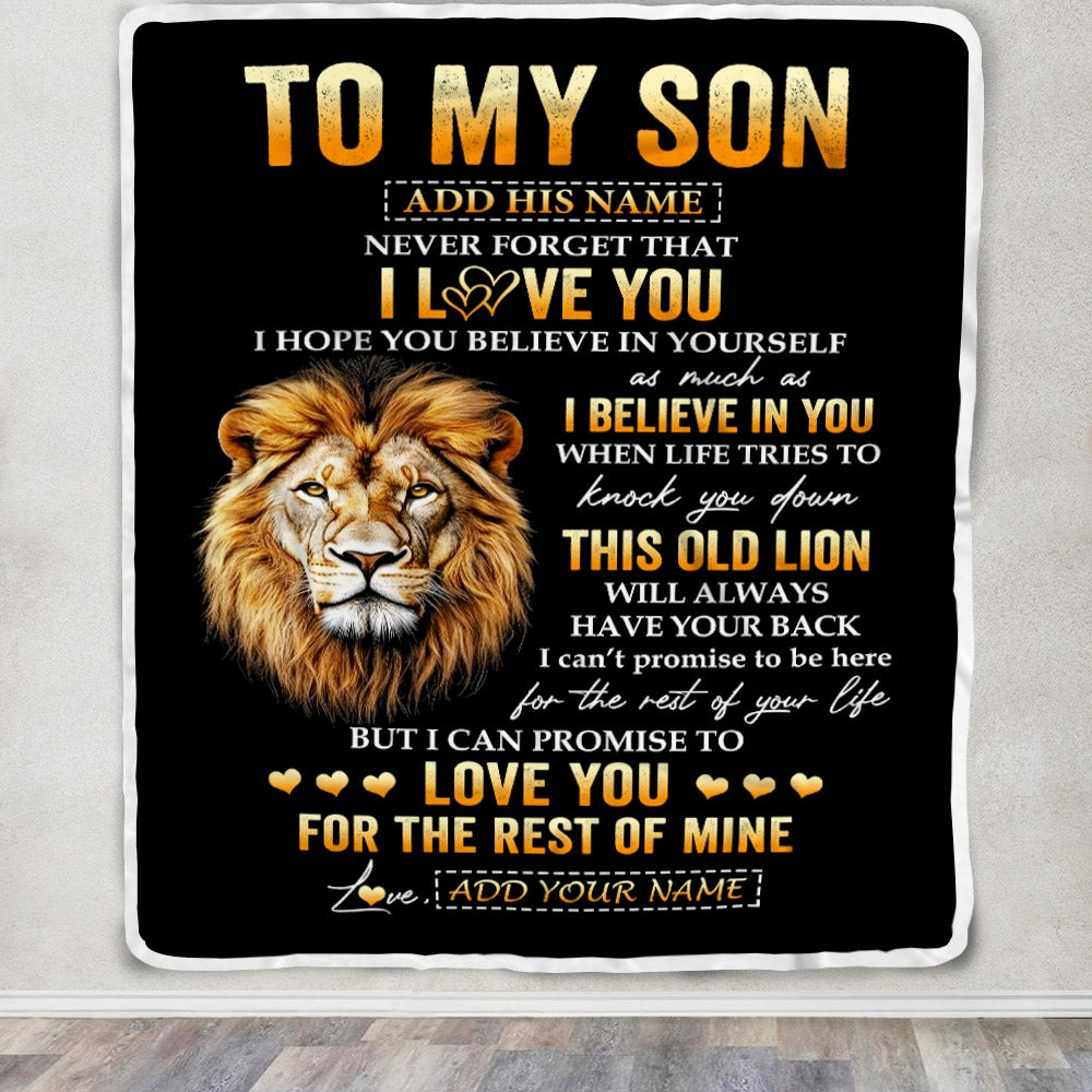Personalized To My Son Gifts From Dad Father Blanket Old Lion Love You Son Birthday Gifts Graduation Christmas Customized Fleece Throw Blanket | siriusteestore